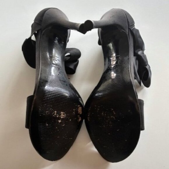 Stuart Weitzman Black Satin Bow Sandal with Elastic Bands | 4" Heel | Size 8.5 - Picture 11 of 16